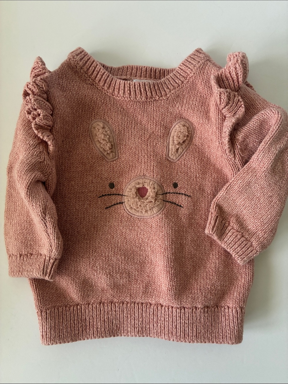 Carter’s Pink Knit Embroidered Bunny Sweater - Ruffled Shoulders